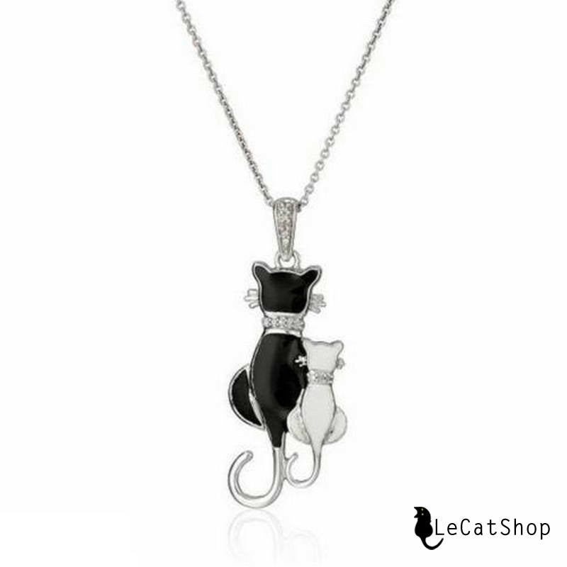 Black and White Crystal Cats Necklace