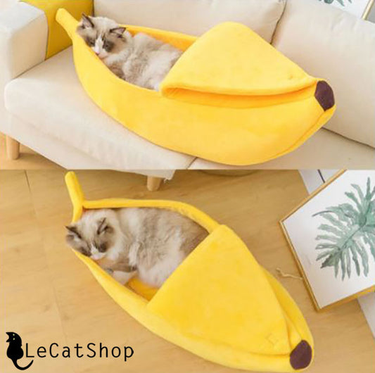Yellow banana shaped cat bed