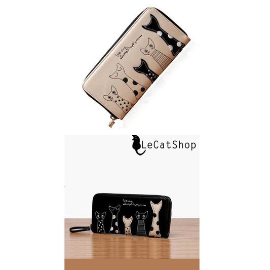 Black beige cat wallet