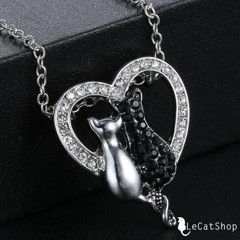 Black and white cats necklace