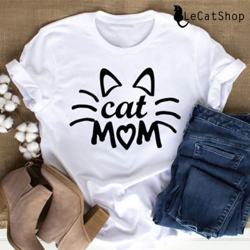 Cat mom white t shirt