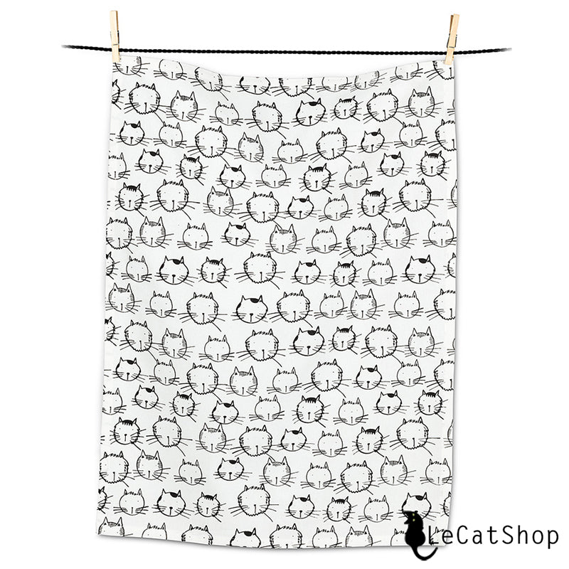 Cat faces tea towel
