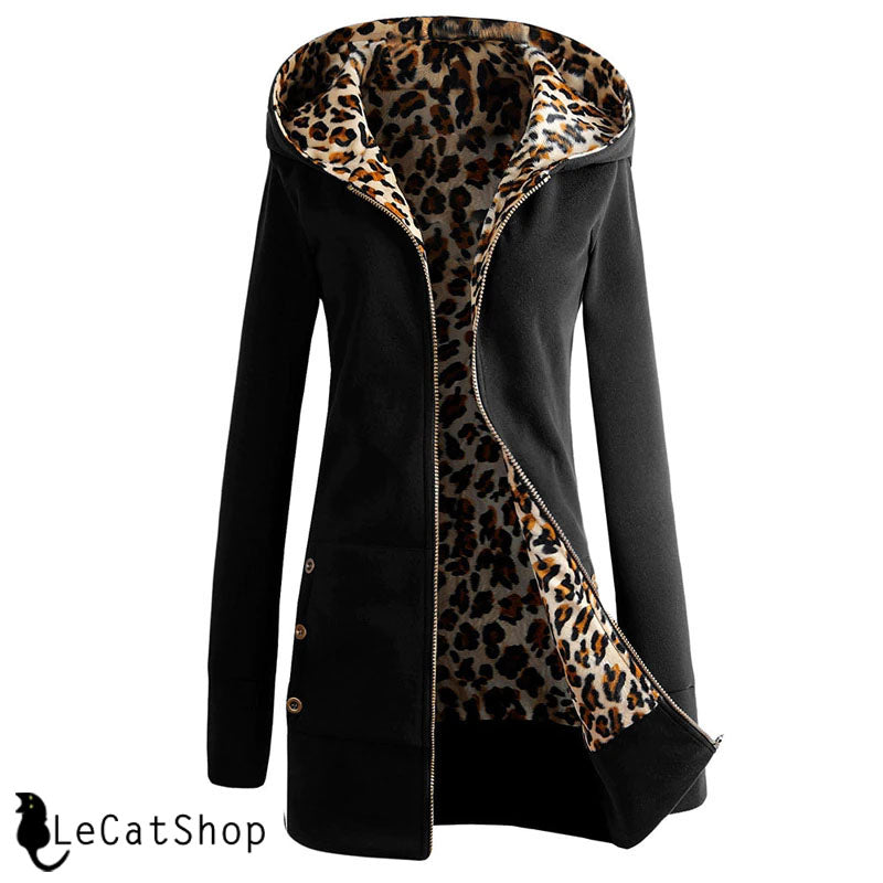Cat hoodie sweater with leopard print lining