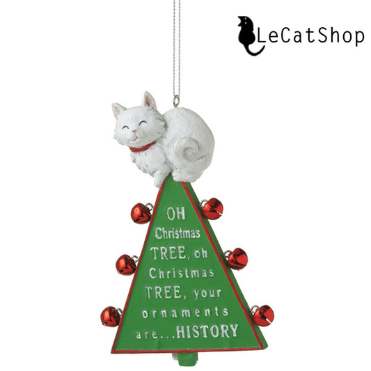 Christmas Tree with White Cat Ornament