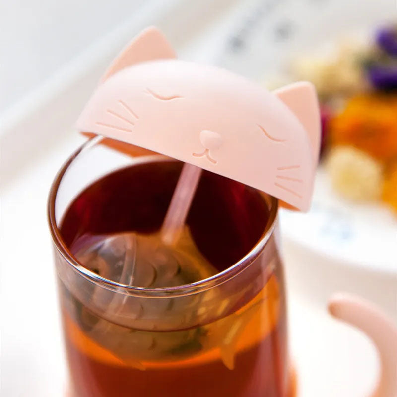 Cat Glass Cup Tea Mug Fish Infuser