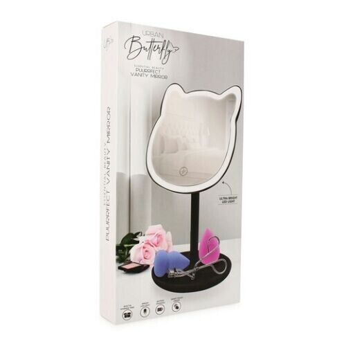 Cute Cat Ears Shape Makeup Mirror, LED Lights Touch Control
