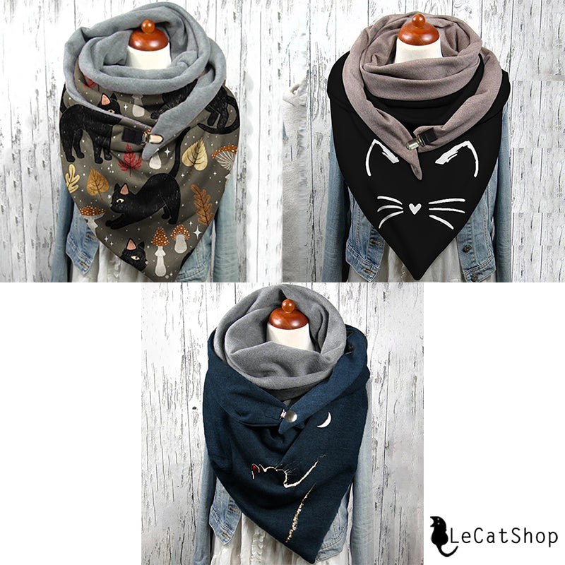 Cat print scarf with clip