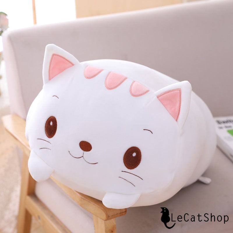 White Cat with Pink Ears Pillow