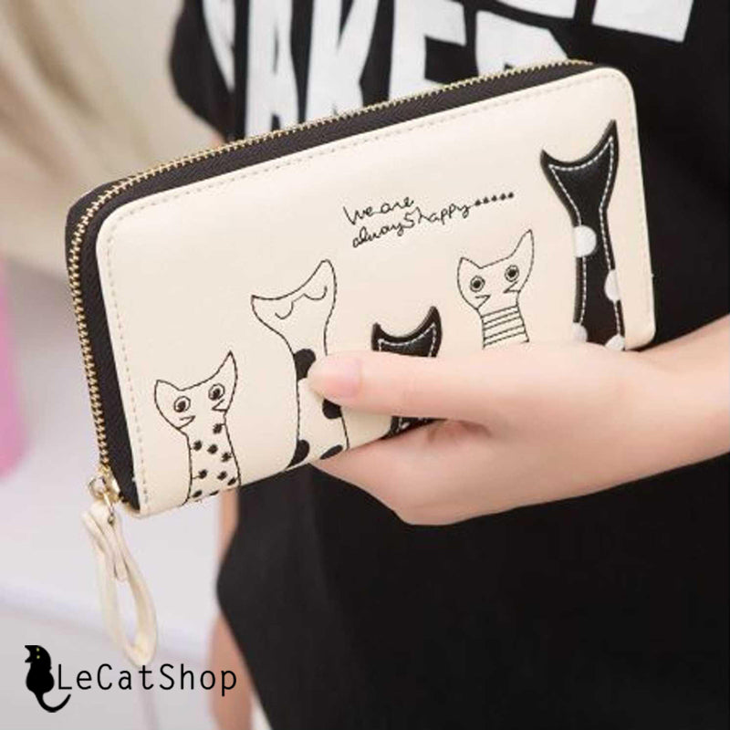 Black beige cat wallet