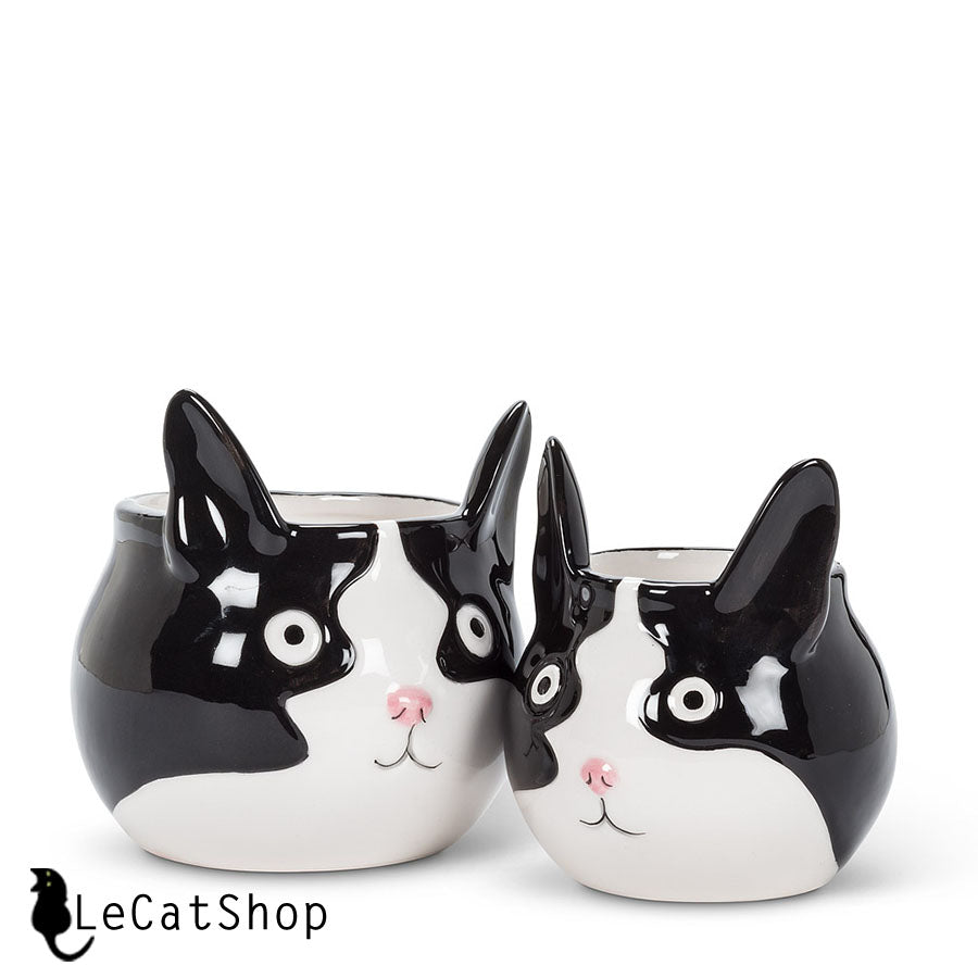 Black and white cat plant pots
