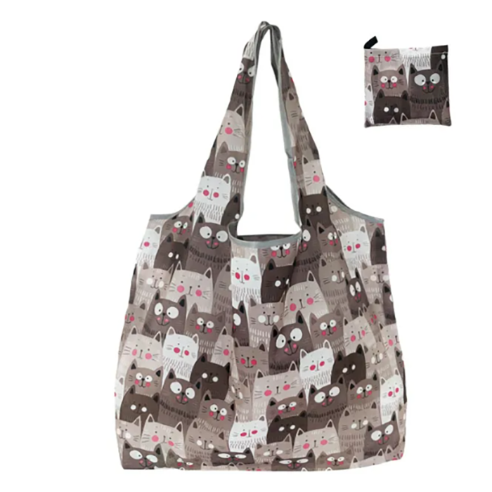 Foldable Shopping Tote Bag Large, Various Cat-Themed Designs