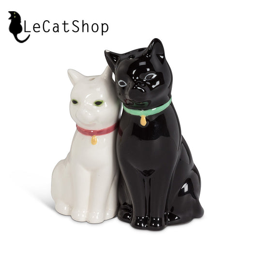 White and black cats salt and pepper shakers
