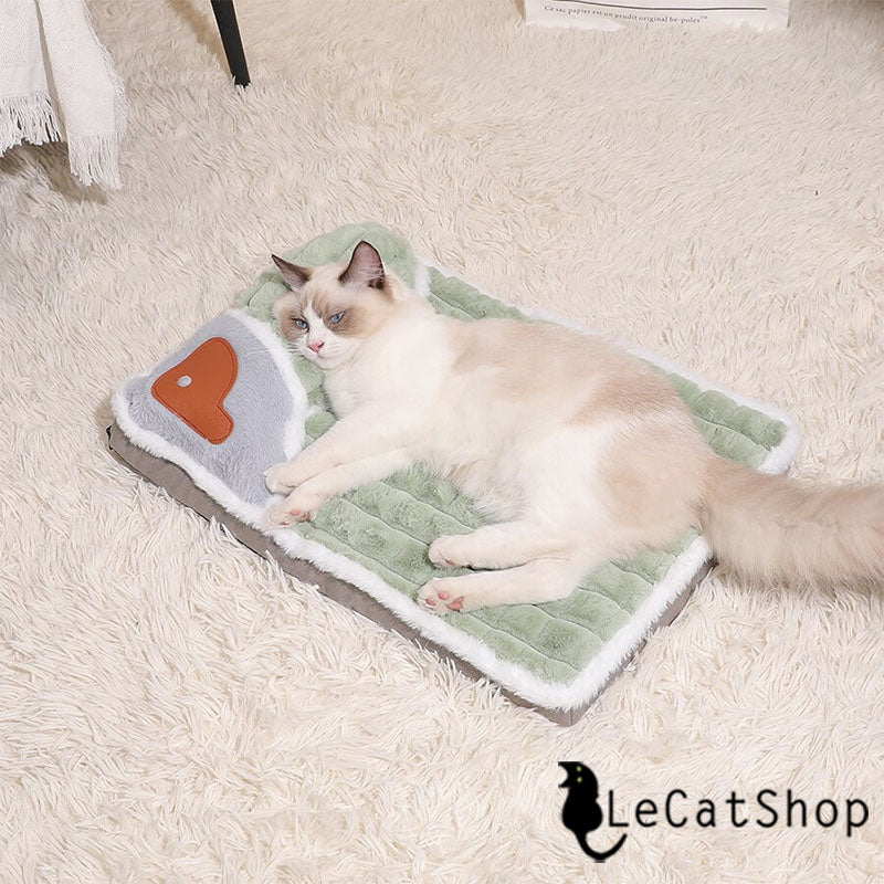 Green and grey memory foam cat beds