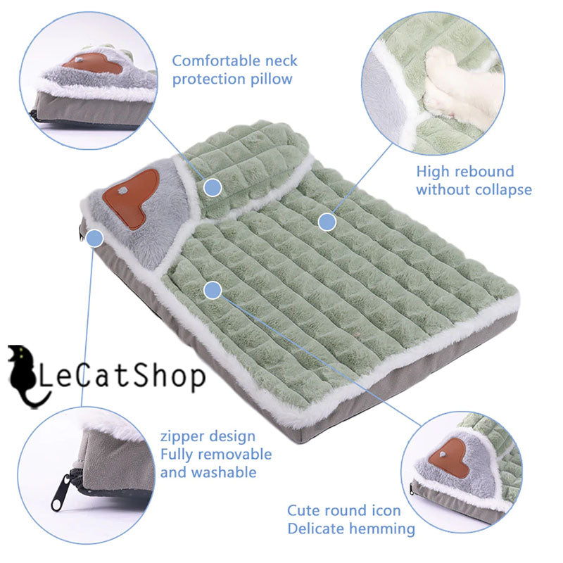 Green and grey memory foam cat beds