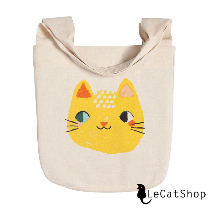Yellow reusable cat tote bag