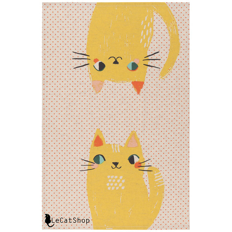 Yellow cat faces set tea towels