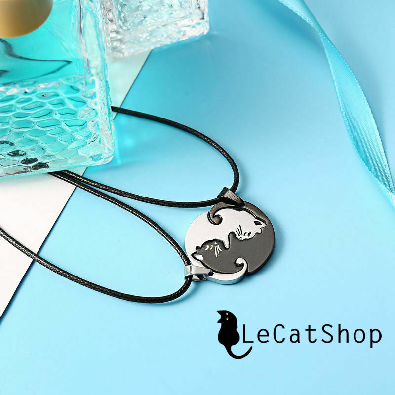 Black silver best friend cat necklace