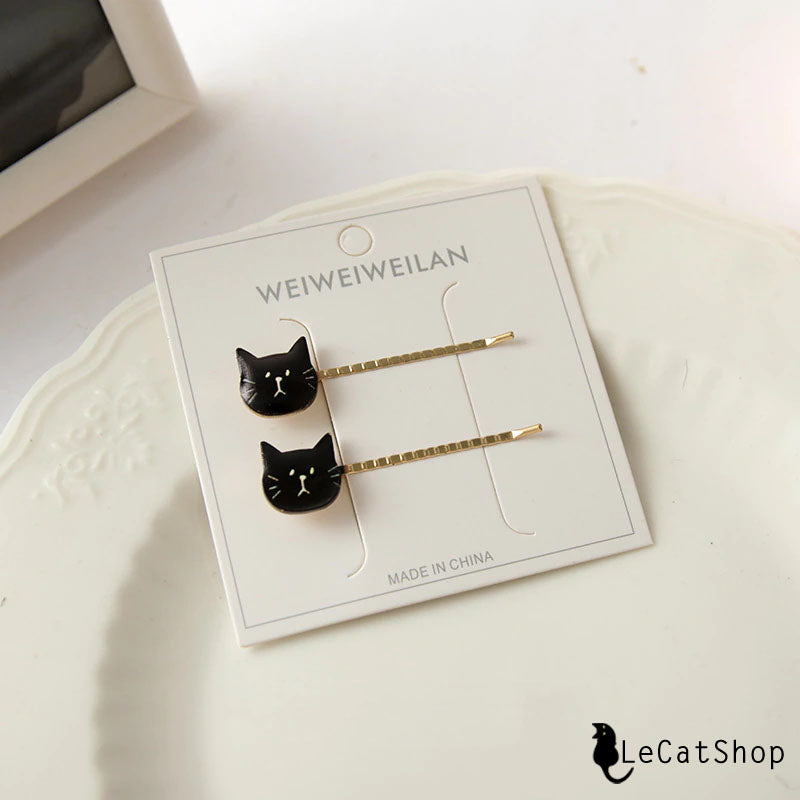 Black cat face hairpins