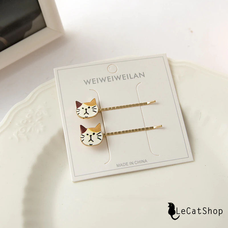 Calico cat face hairpins