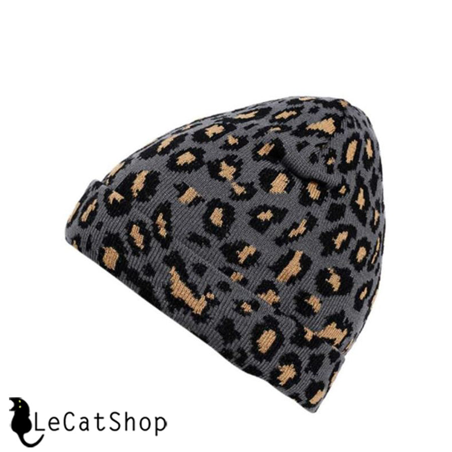 Grey leopard print winter hats