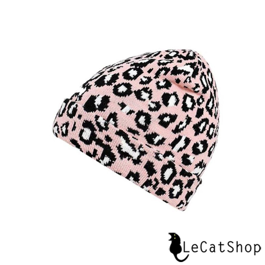Pink leopard print winter hats