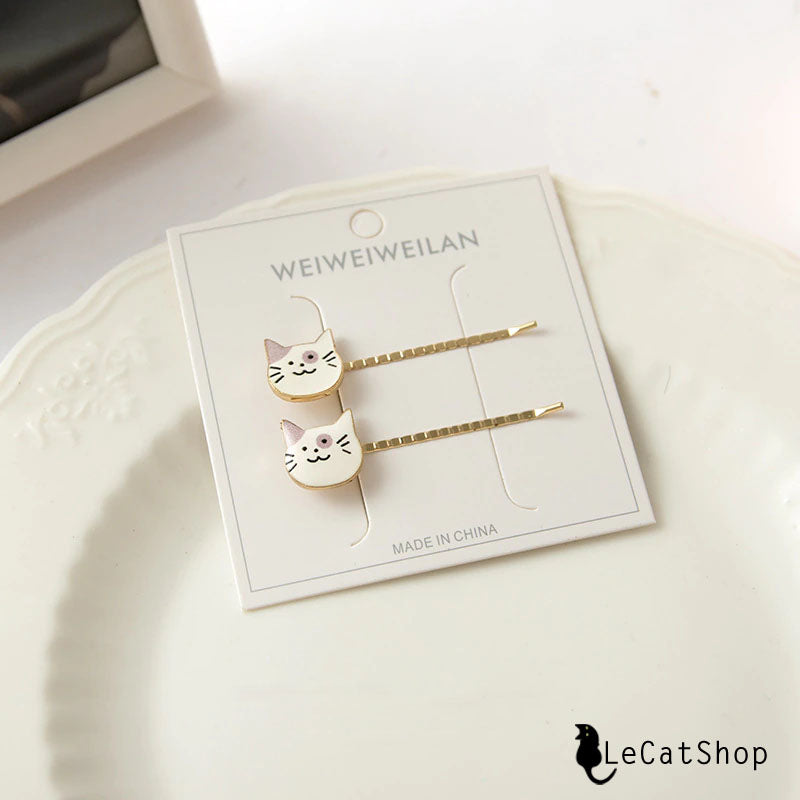 White cat face hairpins