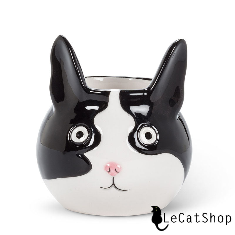 Black and white cat plant pots